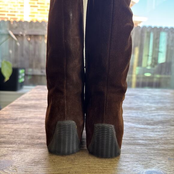 Elle Brown Chestnut Suede Womens Size 7-7.5 Boot Lace Up Square Toe Mid Calf - Picture 5 of 8